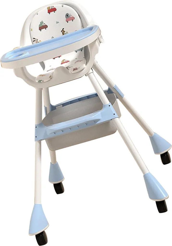 Chaise haute bébé réglable et multifonctionnelle bleu ciel pliable CH-80
