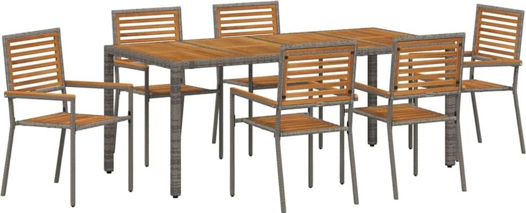 vidaXL Garten Essgruppe 7 pcs Grau und Braun Poly-Rattan