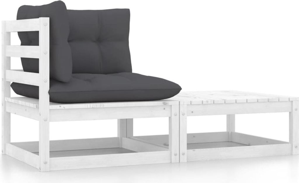 Maison Exclusive - 2-tlg. Garten-Lounge-Set mit Kissen Weiß Kiefer Massivholz