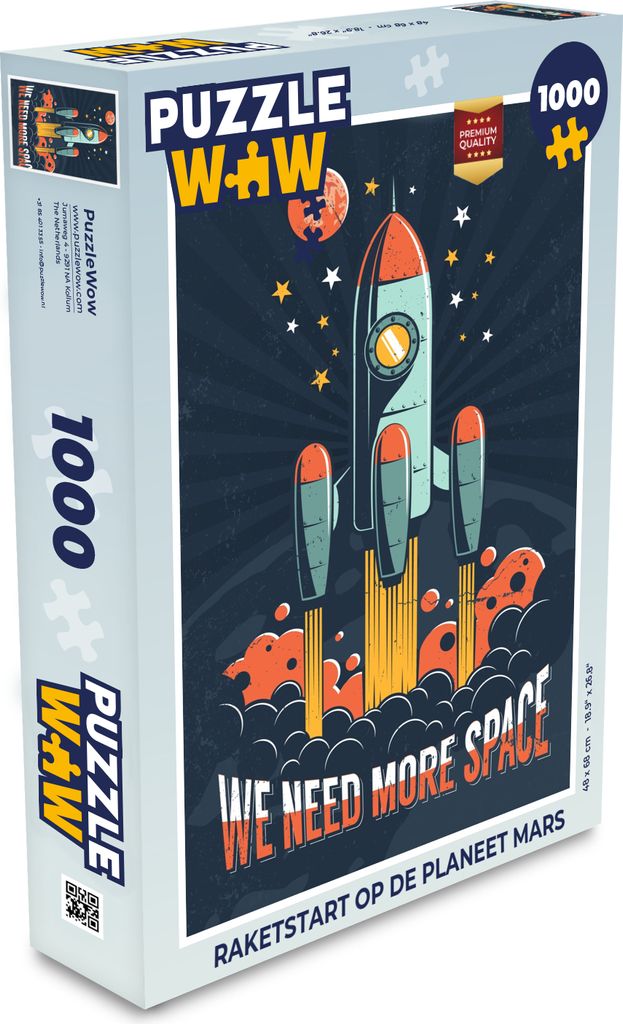 MuchoWow Puzzle 1000 Teile Rakete - Weltraum - Retro - Sterne - Spielzeug - Alt und Jung - Spiele - Puzzeln