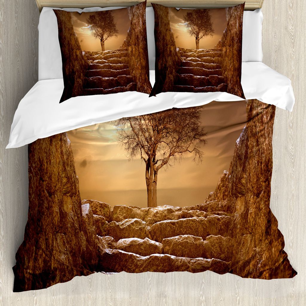 ABAKUHAUS Baum Bettbezug, Brown Himmel Sonnenuntergang bewölkt, Milbensicher Allergiker geeignet mit Kissenbezügen, 200 cm x 200 cm - 80 x 80 cm,...