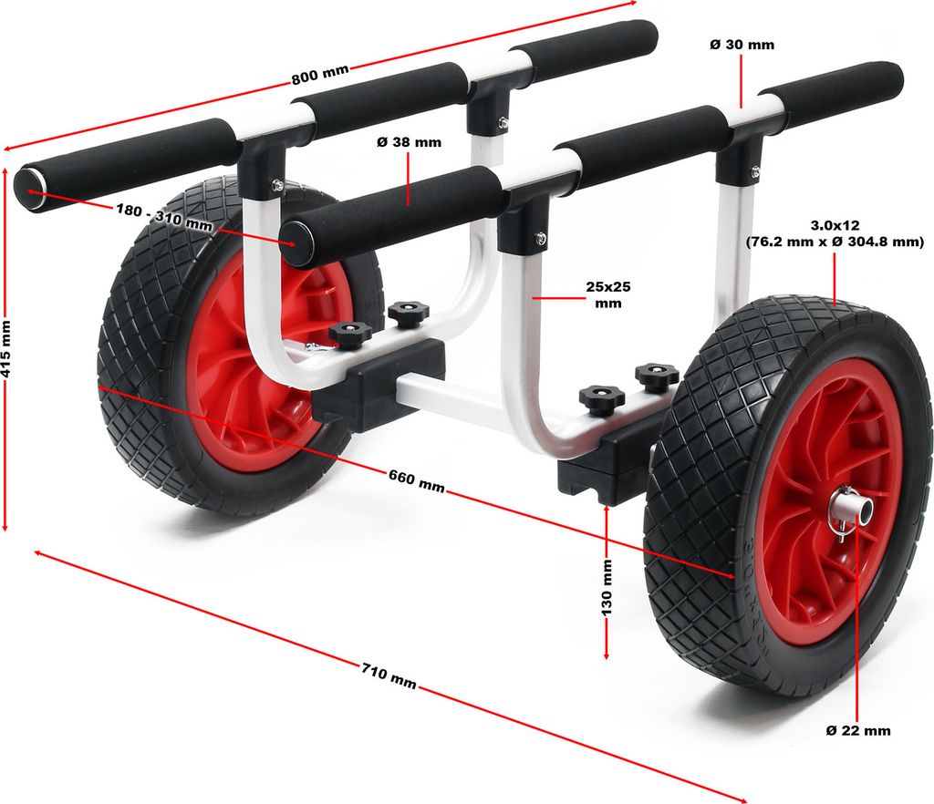 Wiltec nastaviteľný hliníkový vozík na kanoe do 90 kg, Obrázok produktu 3