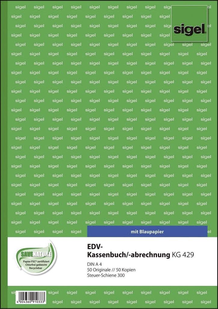 SIGEL KG429 Livre de caisse informatisé barre de300 - A4, Image du produit 
