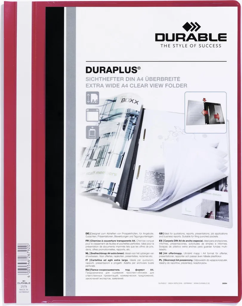 Reliure de présentation A4 XL Rouge pour pochettes perforées x25