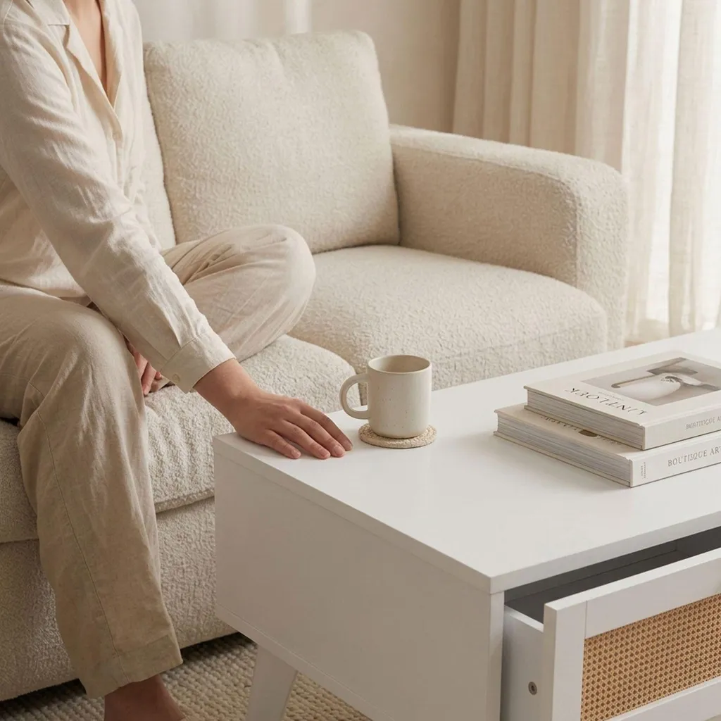 Table basse rectangulaire blanche Dalgora 120cm avec tiroirs de rangement - 5