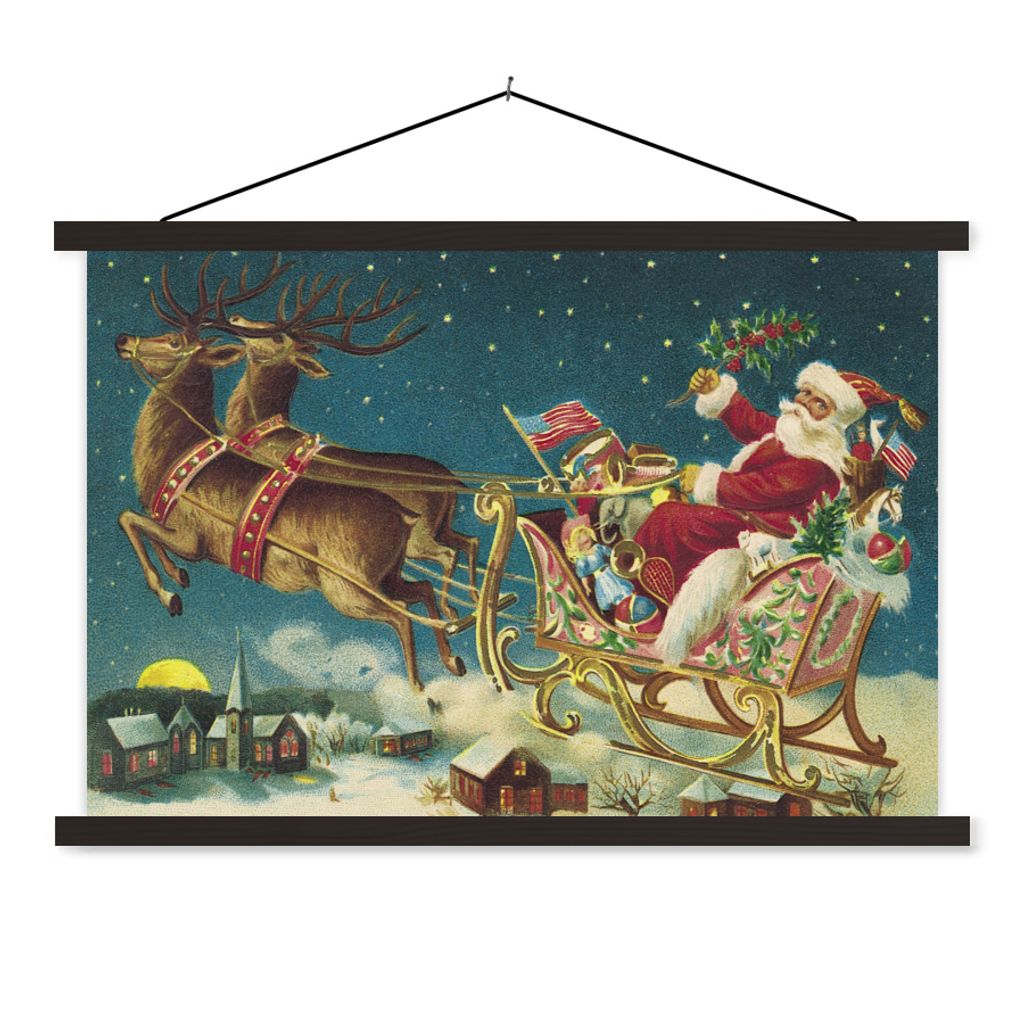 MuchoWow Textilposter Weihnachten - Winter - Vintage 90x60 cm mit schwarzem Rahmen - Aufhängungssatz