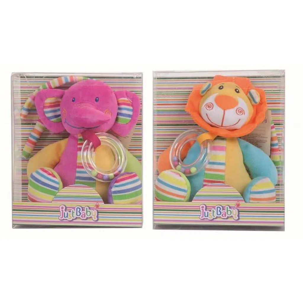 Hochet éléphant lion de 25cm en tissu doux et lavable en machine