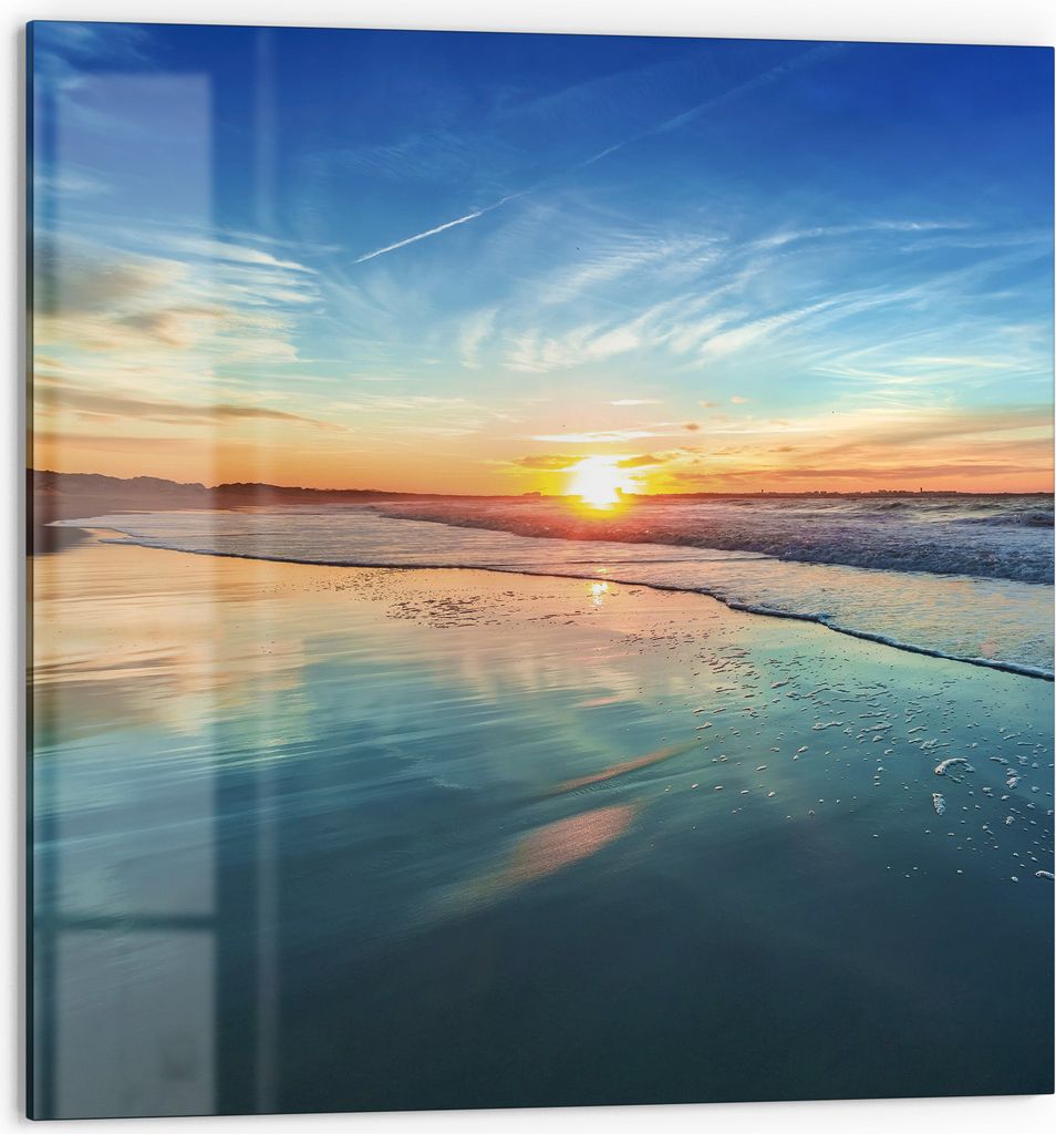 DEQORI Küchenrückwand Glas 60x60 cm 'Goldenes Küstenmeer' Spritzschutz Bad Rückwand Küche