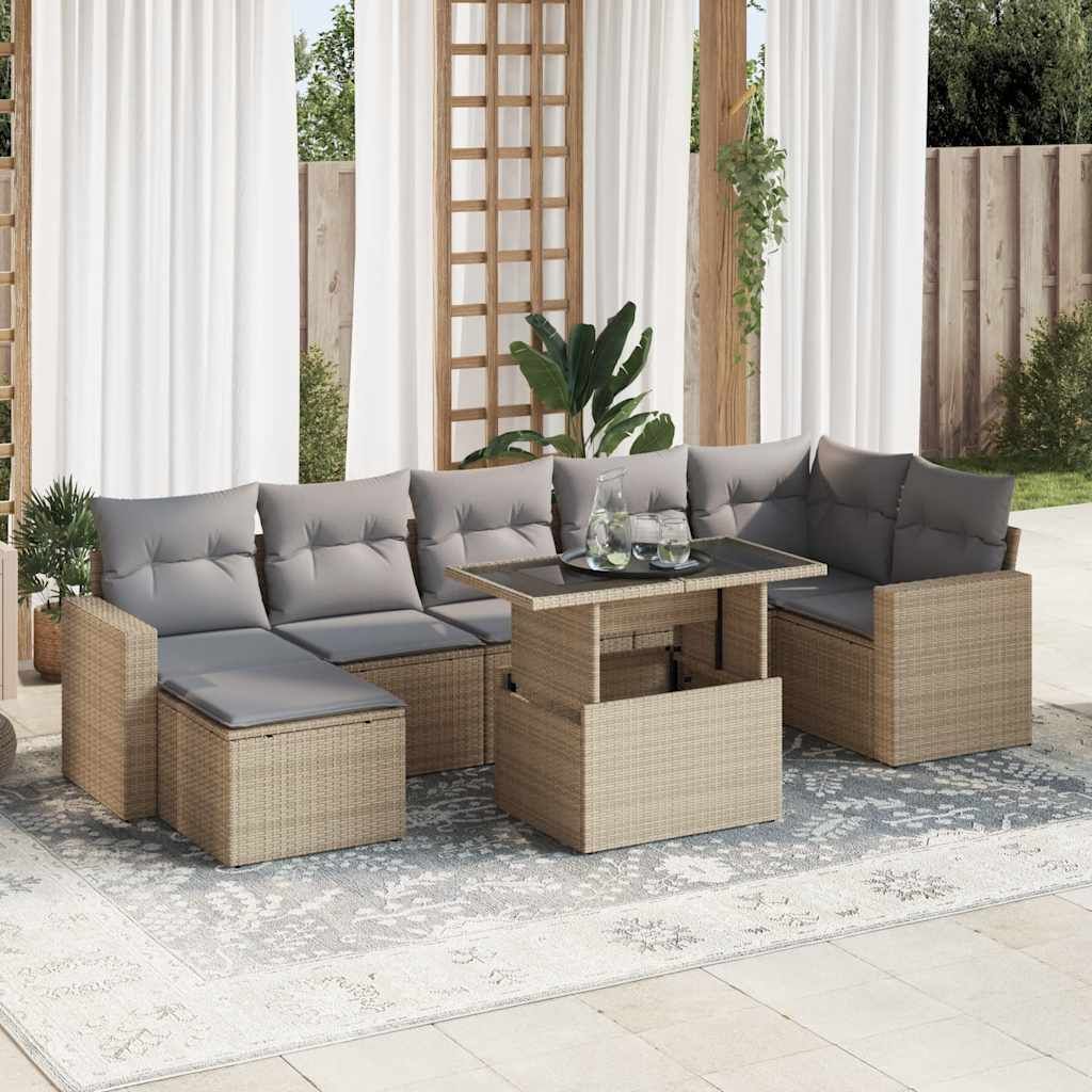 Eleganten-Stil 8-tlg. Garten-Lounge-Set mit Kissen Garten-Sofagarnitur, Outdoor Indoor, Beige Poly Rattan Gartenmöbel-Sets CHY75263456