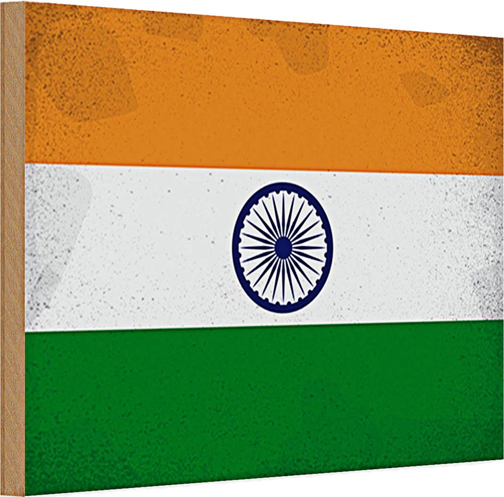 Holzschild Flagge Indien 30x20cm Flag of India Vintage