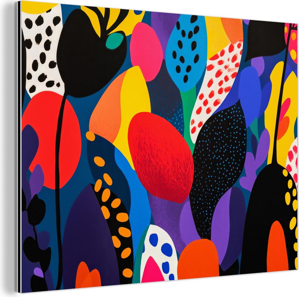 MuchoWow Wanddekoration Metall Metallbild Wandkunst 80x60 cm Blumen - Blätter - Abstrakt - Rot MuchoWow Aluminium Gemälde - Alubild
