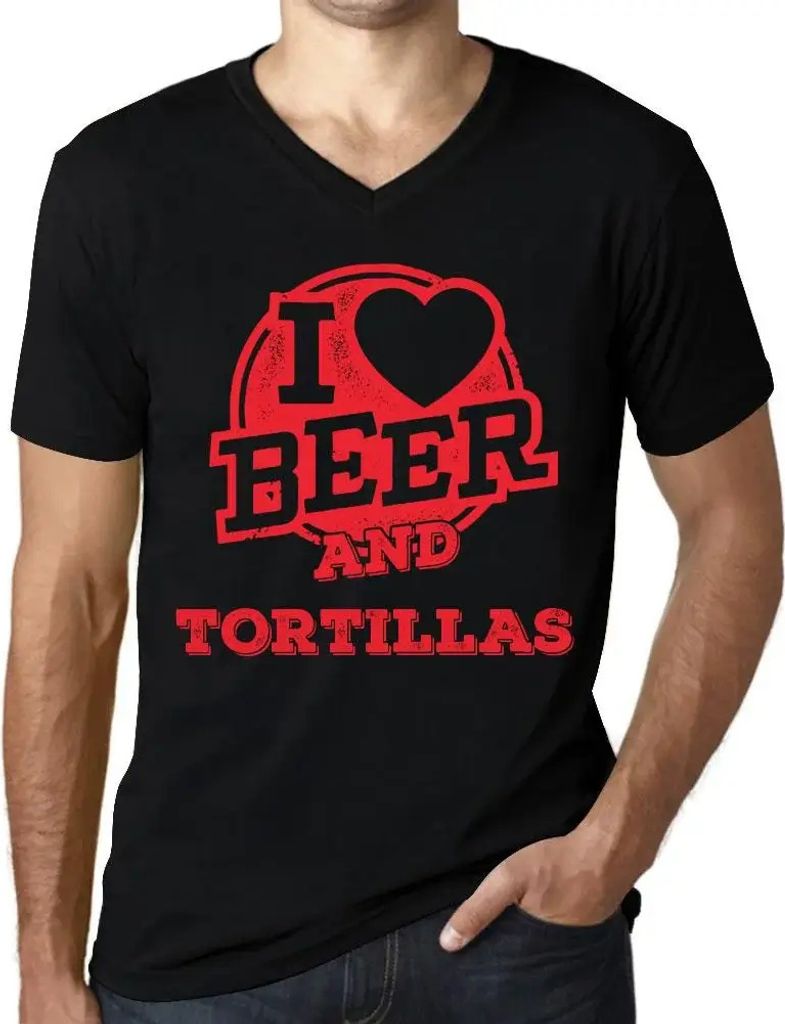 Herren Grafik T-Shirt V-Ausschnitt Ich liebe Bier und Tortillas – I Love Beer And Tortillas – Öko-Verantwortlich Vintage Jahrgang Kurzarm Lustige