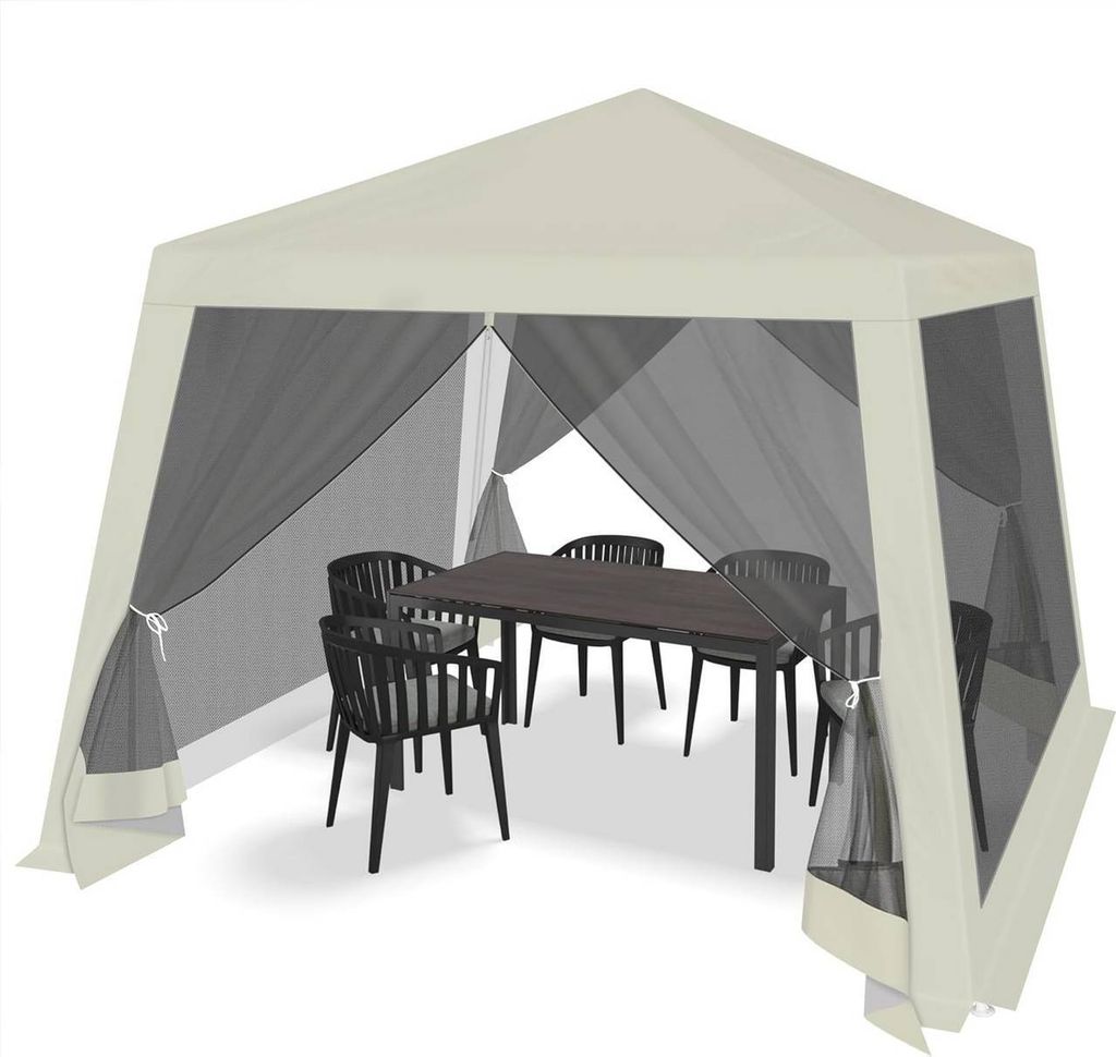 WOLTU Pavillon 3x3 m, mit Seitenwänden Moskitonetz, Metall, Partyzelt : Beige Farbe: Beige