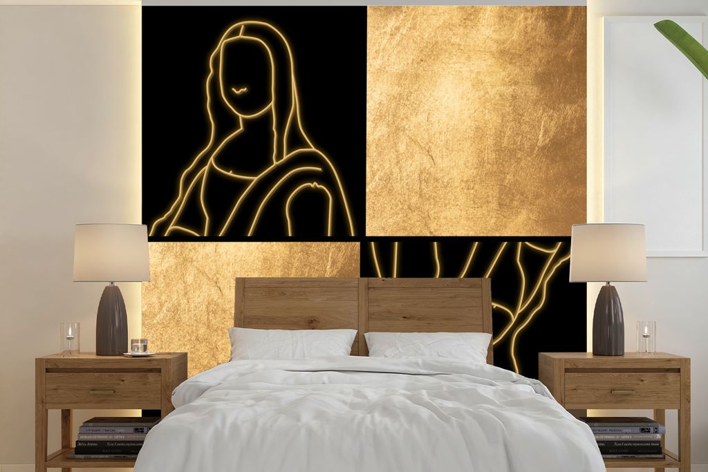 MuchoWow Fototapete für Wohnzimmer oder Schlafzimmer Wandtapete Vinyl Motivtapete Alte Meister - Collage - Gold - 240x240 cm - Schlafzimmer-Tapete