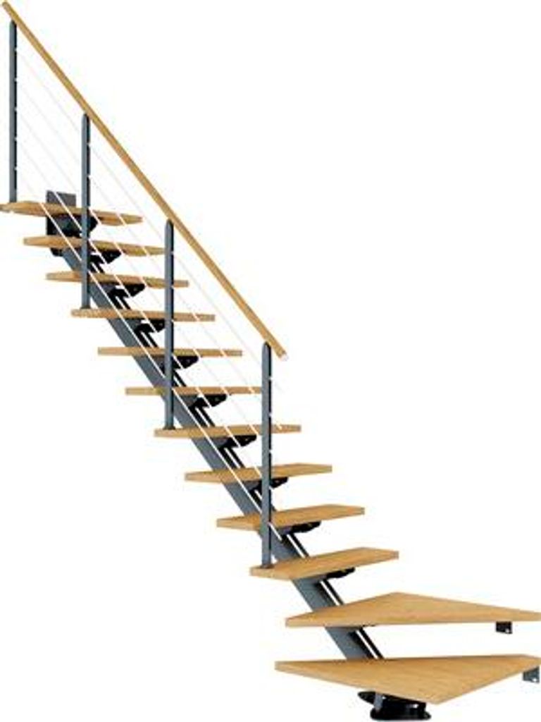 Pertura Mittelholmtreppe Zelos Eiche Leimholz Anthrazit 1/4 gewendelt unten links/rechts 75 cm 13 Stufen / 14 Steigungen