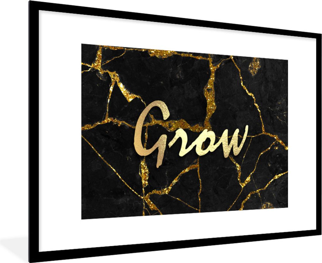 MuchoWow Gerahmtes Poster Zitat - Wachstum - Gold - Schwarz 90x60 cm - Poster mit Schwarzem Bilderrahmen Wandposter Rahmen Foto Bilder - Wanddeko...