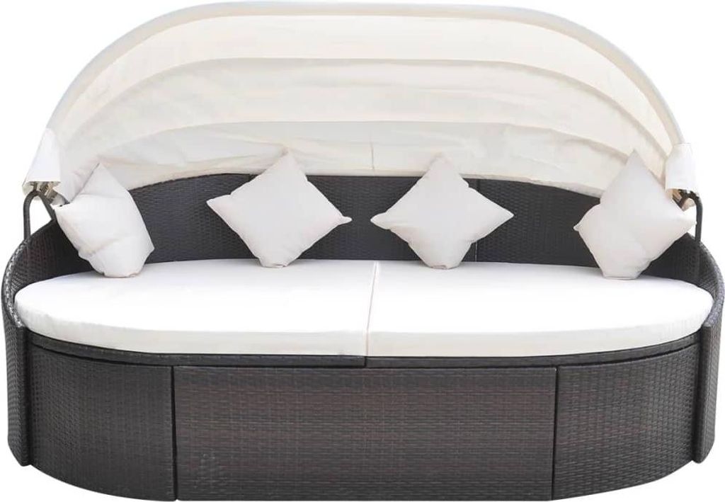 vidaXL Outdoor-Loungebett mit Dach Poly Rattan Braun