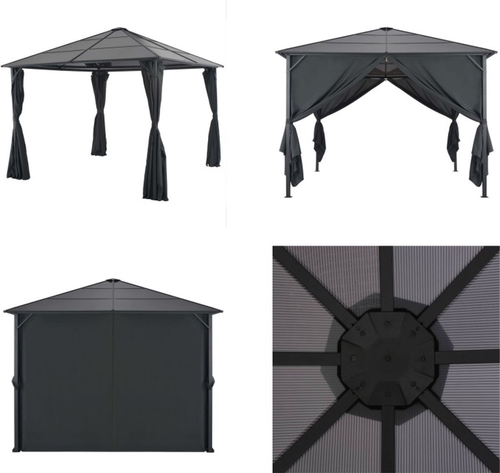 vidaXL Gartenpavillon mit Vorhang Aluminium 3×3 m Schwarz - Pavillon - Pavillons - Vordach - Vordächer