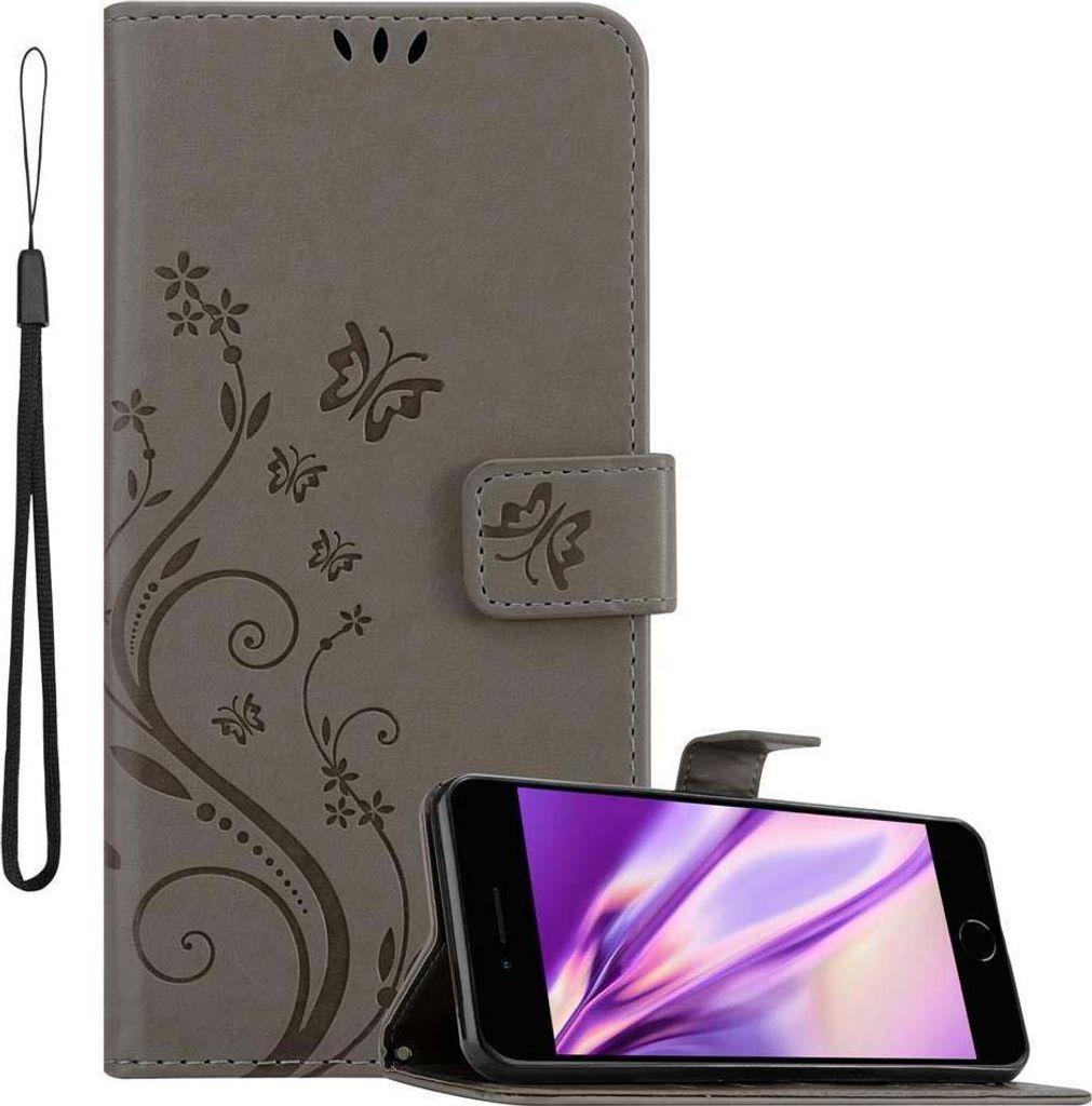 Cadorabo Hülle für Apple iPhone 7 PLUS / 7S PLUS / 8 PLUS Schutz Hülle in Grau Schutzhülle Handy Hülle Etui Case Blumen