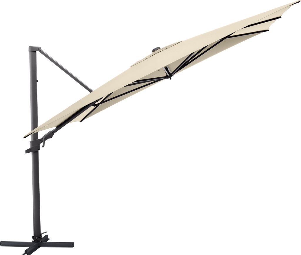 KETTLER Easy Flex Ampelschirm 300x300 cm, UPF50+, inkl. Abdeckhaube+ Schirmständer, anthrazit matt/ natur, Aluminium/Polyester mit PolyurethanBes...