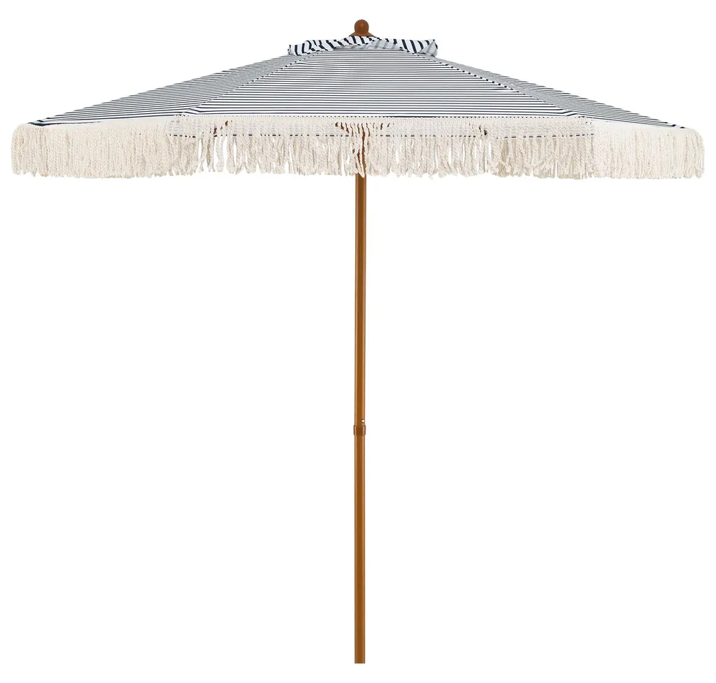 Parasol de terrasse bohème 200cm bleu et blanc, inclinaison ajustable