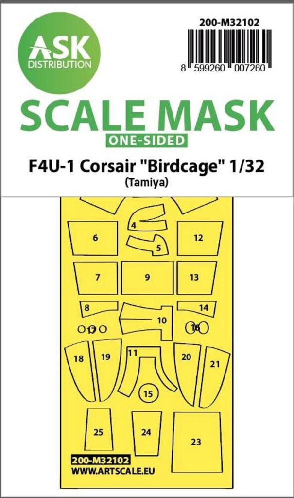 Art Scale Kit 200-M32102 - 1:32 F4U-1 Corsair Birdcage one-sided express fit mask for Tamiya - Neu