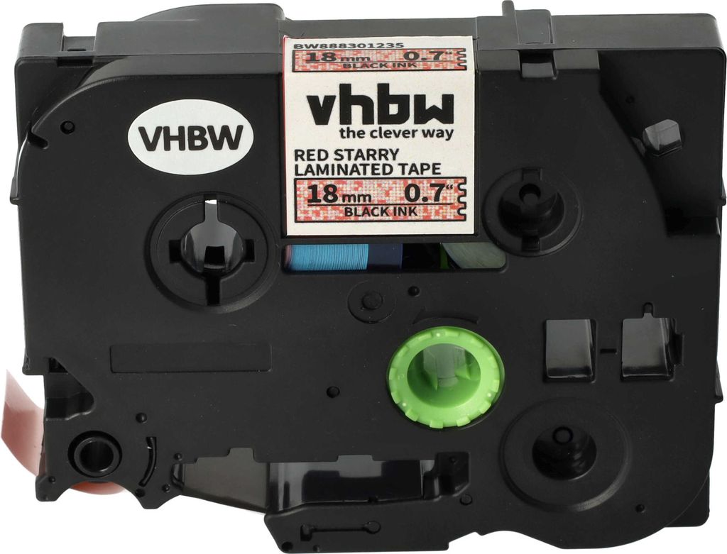 vhbw Schriftband-Kassette kompatibel mit Brother PT 300 SP, 310 CC, 340 C, 340, 310 Etiketten-Drucker 8m x 18mm Schwarz auf Rot (Glitter), Laminiert