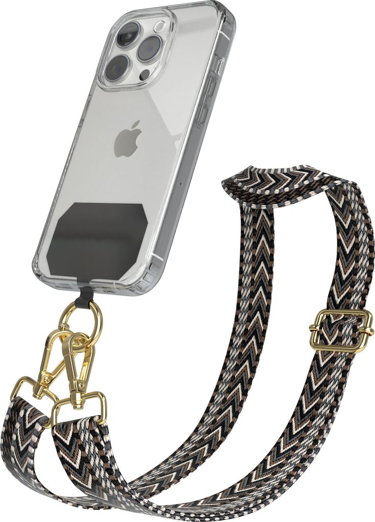 EAZY CASE - Handykette Universal Pad zum Umhängen, kompatibel mit jedem Handy, Kette mit Hülle, Handyband ZigZag Style in Grau