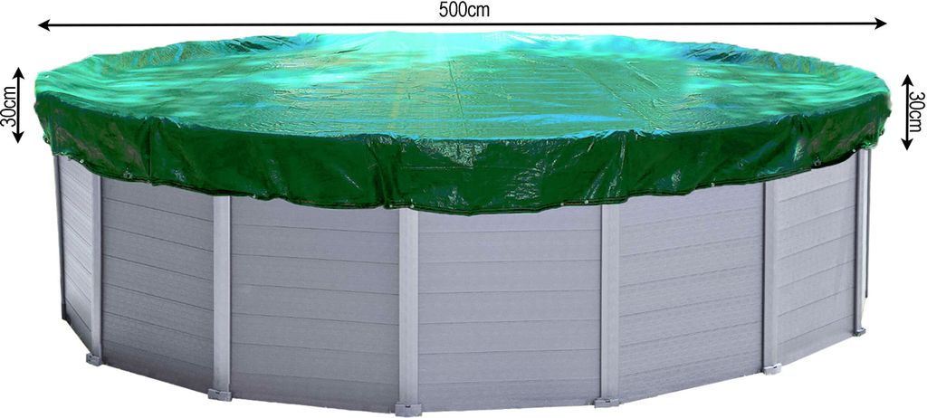A round pool cover on top of an above-ground pool.