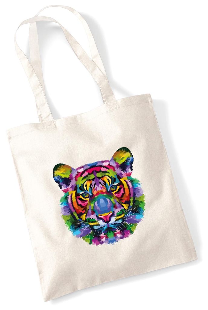 Huuraa Jutebeutel Tiger Kopf Colorful 10 Liter Natural Baumwolle Tasche Geschenkidee