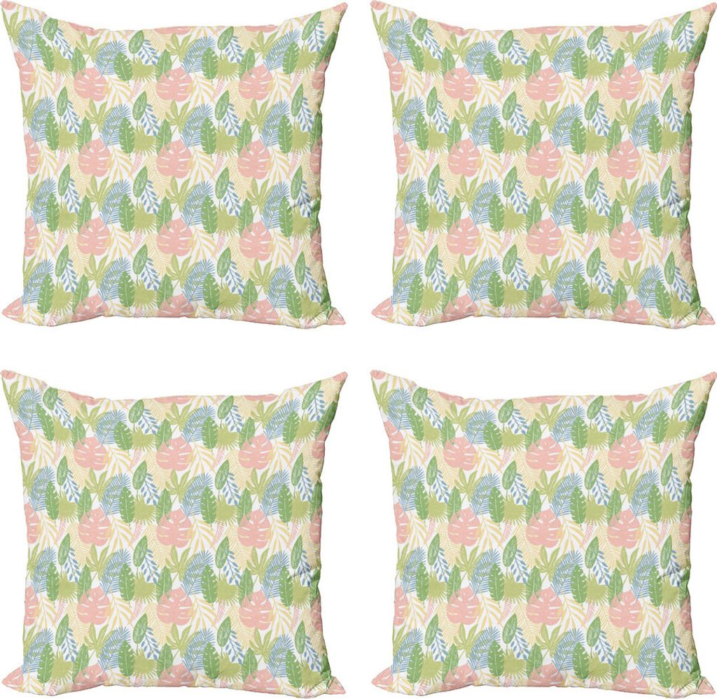 ABAKUHAUS Tropisch Kissenbezug Set (4 Stück), Exotische Pastel Leaves Kunst, Moderner Doppelseitiger Digitaldruck, 60 cm x 60 cm, Mehrfarbig