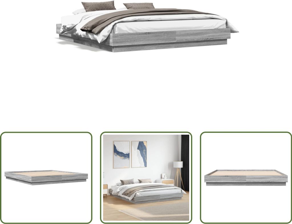 The Living Store Bettgestell Grau Sonoma 180x200 cm Holzwerkstoff