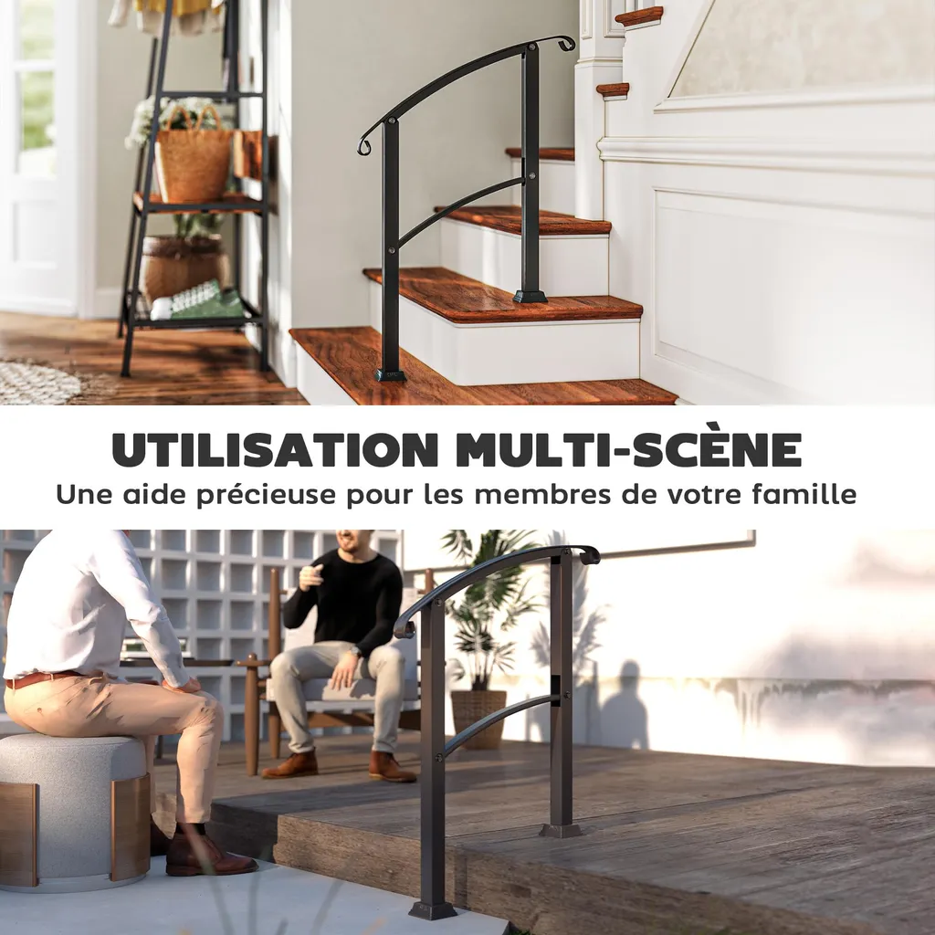 Appui escalier sécurisé pour marches extérieures noir mat kit complet - 9