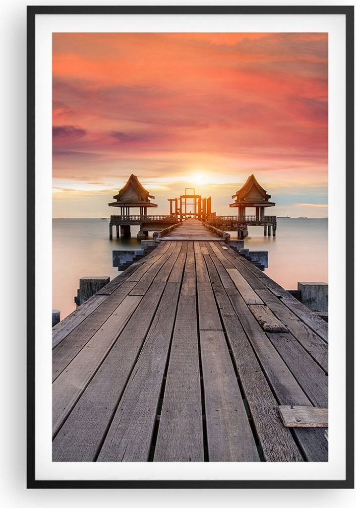 Gerahmtes Poster - Schwarzer Rahmen - Brücke Holz Spaziergang - 61x91,5 cm - Wand Bild - Wanddeko - Wandbilder - Kunstposter - Wandposter - Bilder...