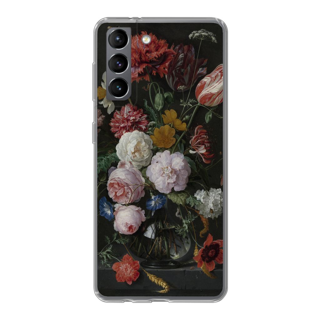 MuchoWow Handyhülle Schutzhülle Hülle für Samsung Galaxy S21 Stilleben mit Blumen in einer Glasvase - Gemälde von Jan Davidsz. de Heem Silik...