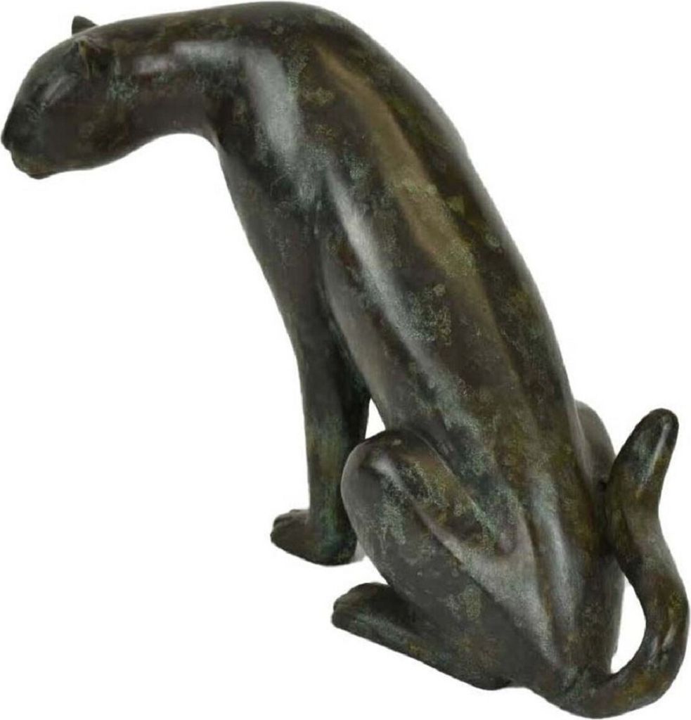 Casa Padrino Luxus Bronzefigur Gepard Schwarz / Grün 20 x 33 x H. 22 cm - Bronze Skulptur - Dekofigur - Luxus Deko Accessoires