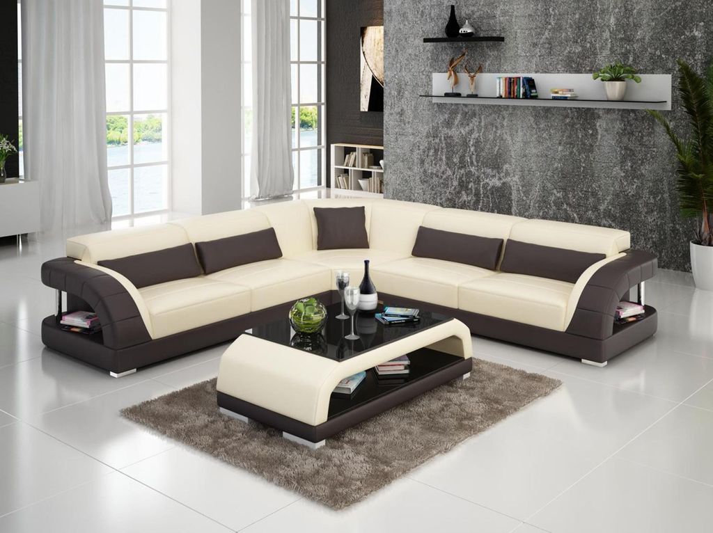 Couch Ecksofa Leder Wohnlandschaft Garnitur Design Modern Sofa L-Form Garnituren