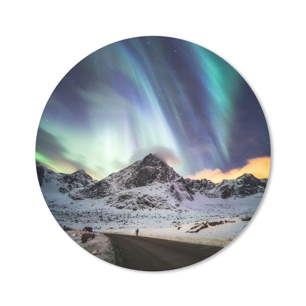 MuchoWow Mauspad Mousepad Nordlichter - Schnee - Berge 40x40 cm - Mousepads - Maus Mat - Pad - Mausunterlage - Schreibtisch Accessoires