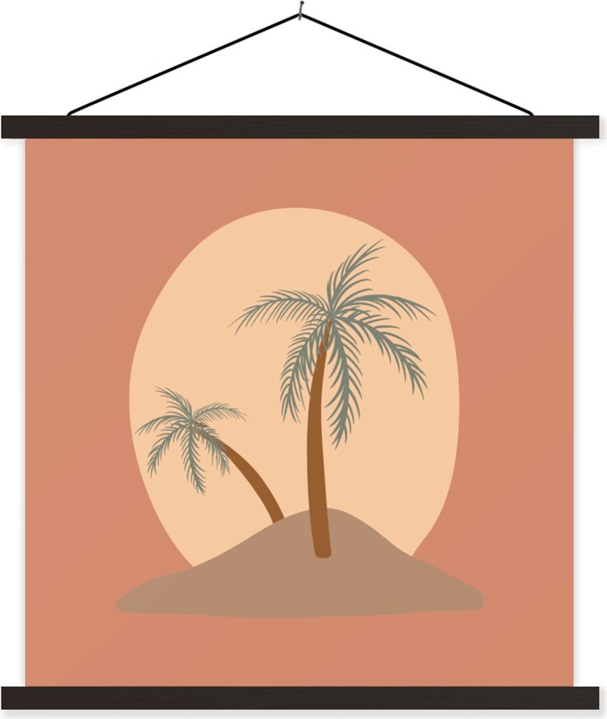MuchoWow Textilposter Palme - Sonne - Pastell - Sommer 90x90 cm mit schwarzem Rahmen - Magnetisches