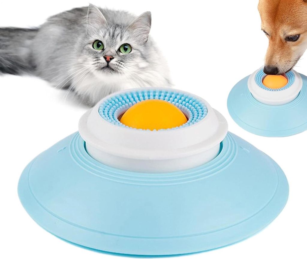 Langsamer Futternapf Hund & Katze, interaktives Leckspielzeug mit rotierendem Ball, Anti-Schlingnapf, rutschfest, für halbflüssiges Futter, leich...