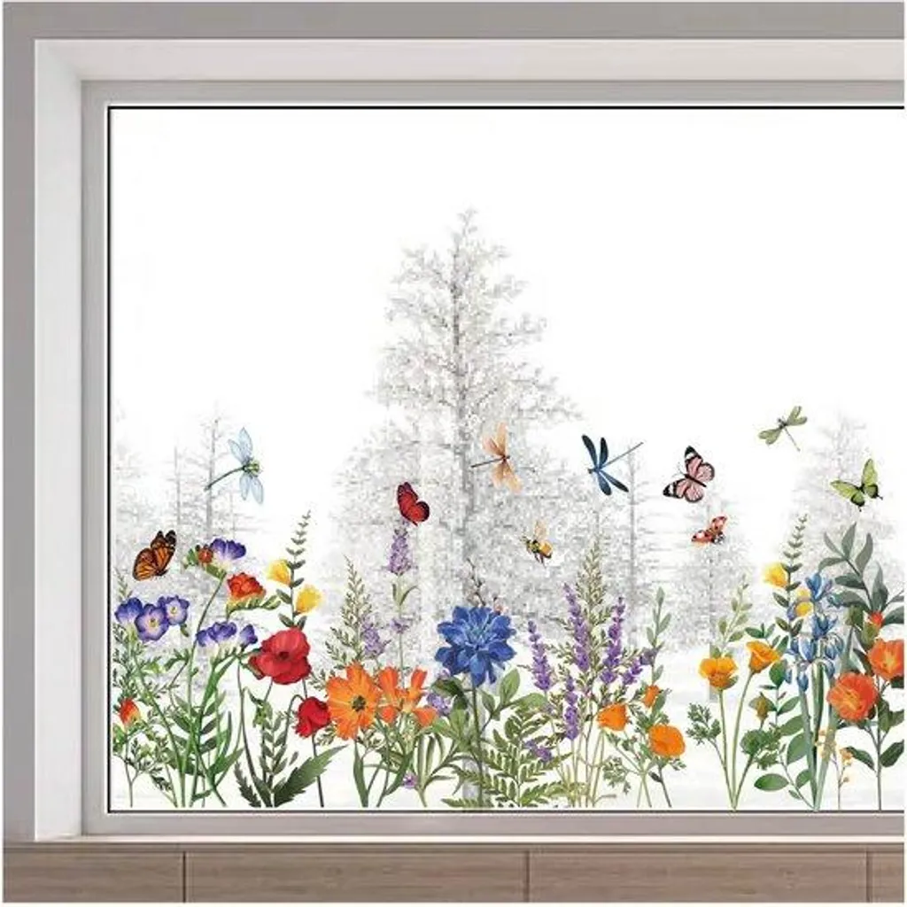 Film décoratif Fleurs et Libellules d'été pour fenêtre - 118 x 40 cm