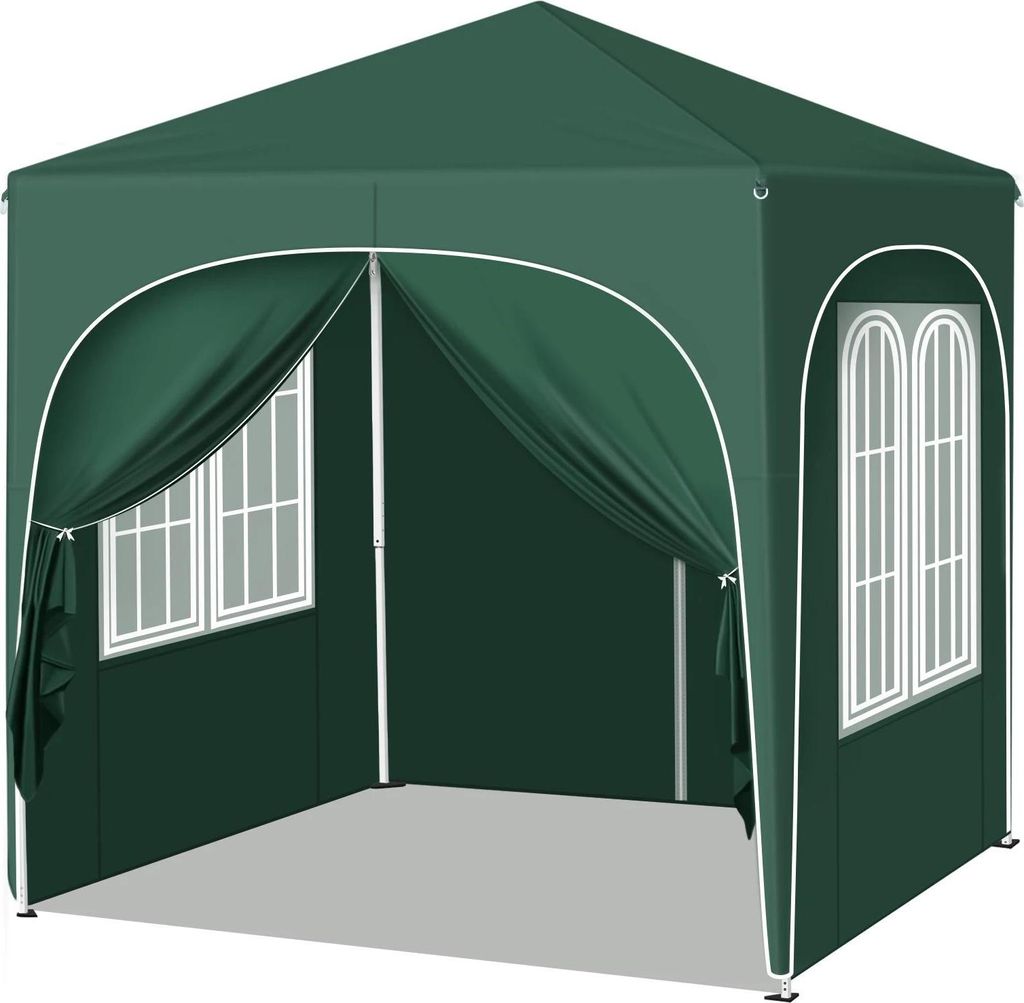 Gartenpavillon - Pop-up Faltpavillon 2x2 m - Klappbar - UV-Schutz - Wasserdicht - Mit Seitenwänden - Höhenverstellbar - Grün