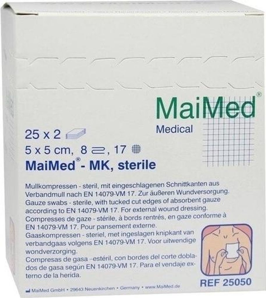 Mullcompressen, 5x5 cm, steriel, 8 stuks per verpakking, 25 Productafbeelding 