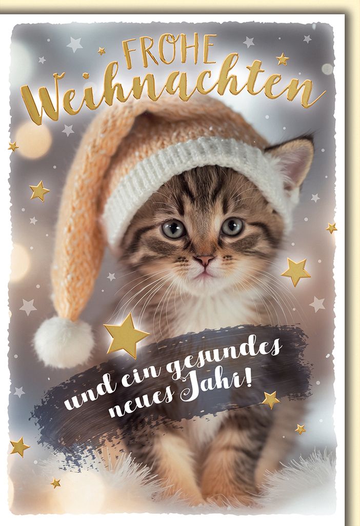 Weihnachten Kätzchen mit Weihnachtsmütze Glückwunschkarte mit Umschlag