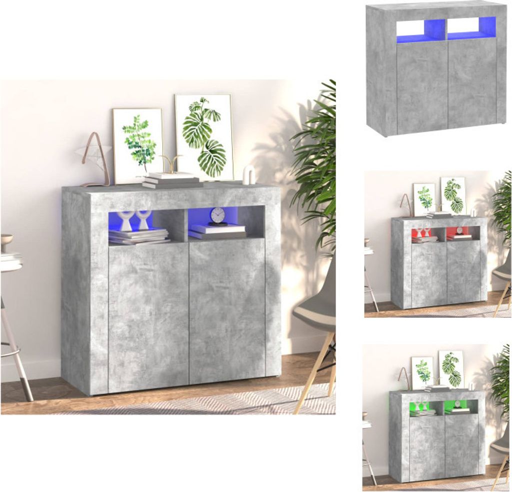 vidaXL Sideboard mit LED-Leuchten Betongrau 80x35x75 cm - Sideboards