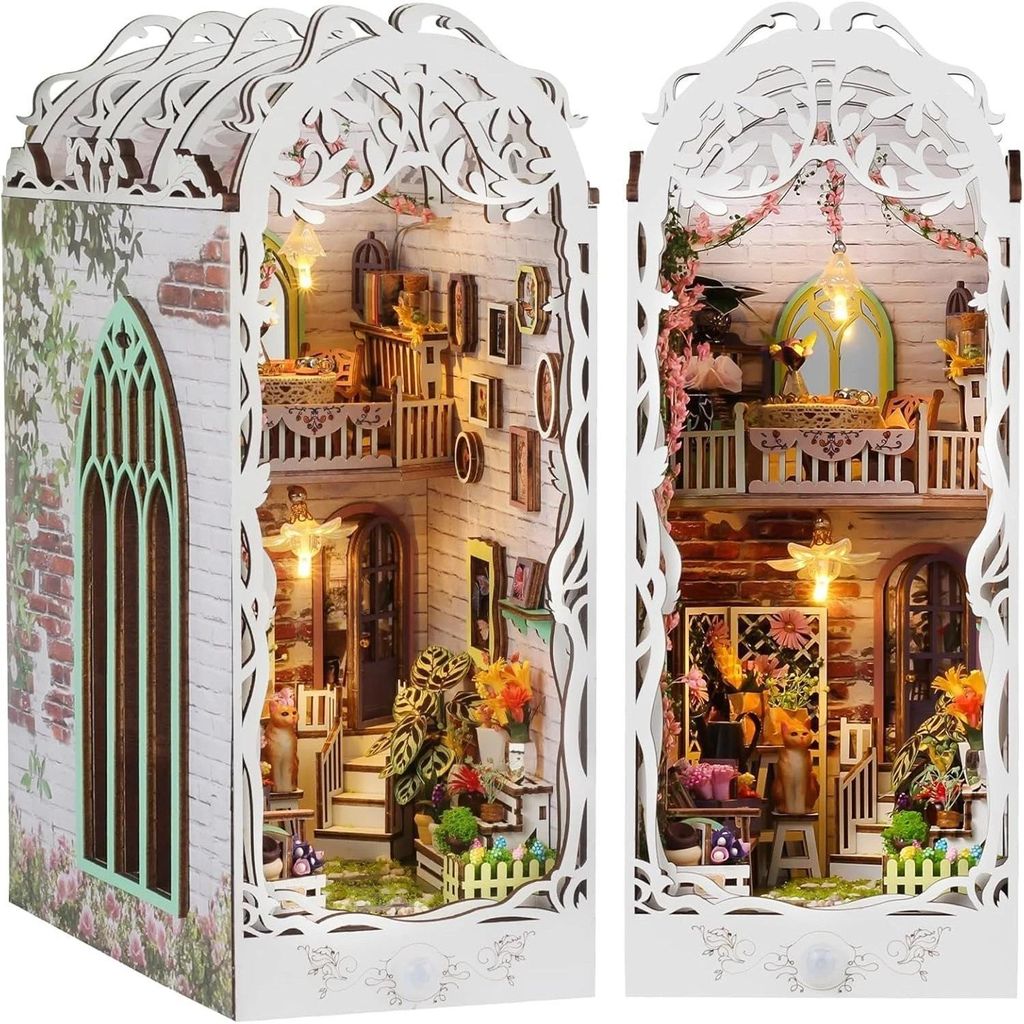 Bücherwinkel 3D Holzpuzzle Gartenhaus Mini-Haus mit Möbeln für Bücherregal-Deko