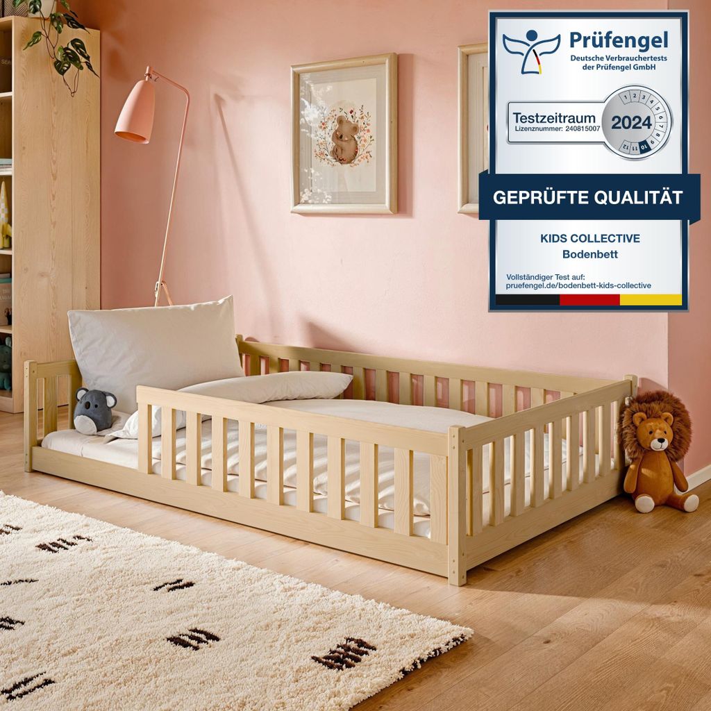 Kinderbett Bodenbett 120x200 cm Bett mit Rausfallschutz & Produktbild 