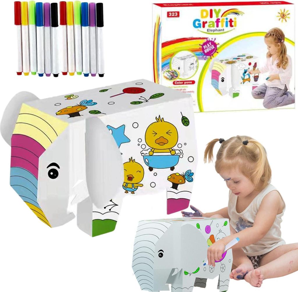 Elefanten-Kunstset Aus Pappe, Faltbar, Malstifte