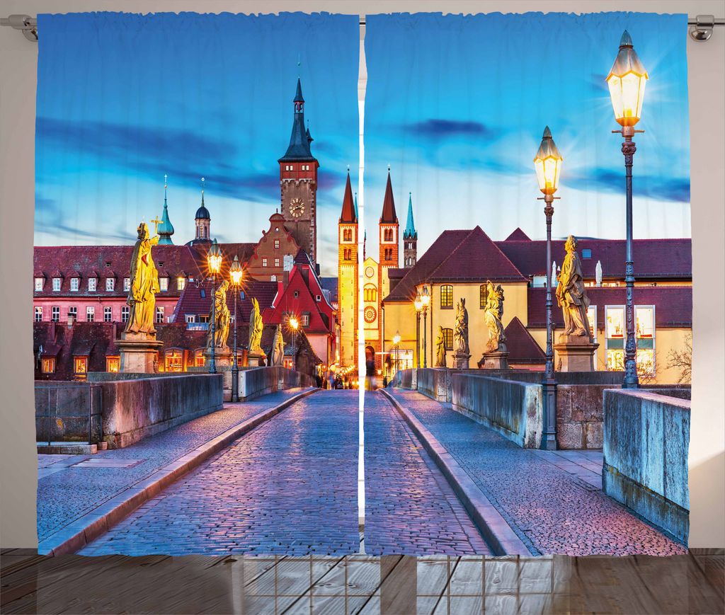 ABAKUHAUS Städtisch Rustikaler Vorhang, Bayern Deutschland Brücke, Wohnzimmer Universalband Gardinen mit Schlaufen und Haken, 280 x 225 cm, Mehrf...
