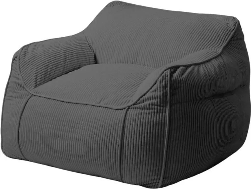 Pouf velours côtelé BANANAIR gris foncé 100x110 cm ultra doux et cosy